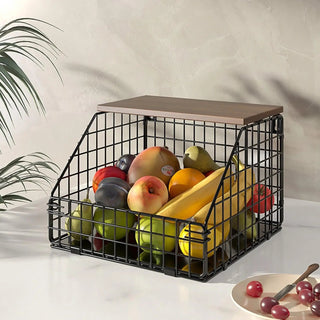 Cesto Frutta Attaccatura Muro Legno Pratico Cucina Nero Capiente Diverse Dimensioni-INTERIOR DREAM DESIGN