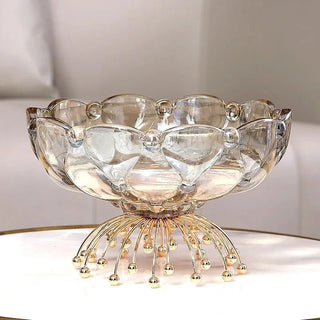 Cesto Frutta Decorativo Oro Trasparente Metallo Vetro Decorazioni Casa Delicato Salotto-INTERIOR DREAM DESIGN