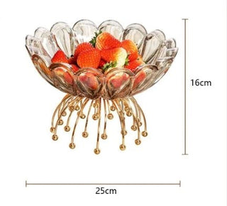 Cesto Frutta Decorativo Oro Trasparente Metallo Vetro Decorazioni Casa Delicato Salotto-INTERIOR DREAM DESIGN