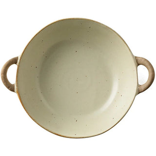 Ciotola Manici Laterali Colore Verde Scuro Beige Ceramica Arredamento Casa-INTERIOR DREAM DESIGN