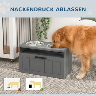 Ciotole Animali Domestici Supporto Con Cassetto Incluso Capacità Totale 2 Litri Acciaio Legno - INTERIOR DREAM DESIGN