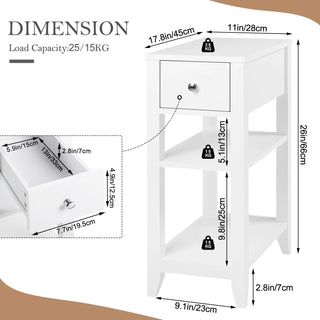 Comodino Camera Letto Colore Bianco Materiale Legno 1 Cassetto Chiuso 2 Ripiani Aperti Resistente Elegante Semplice Arredamento Camera Letto - INTERIOR DREAM DESIGN