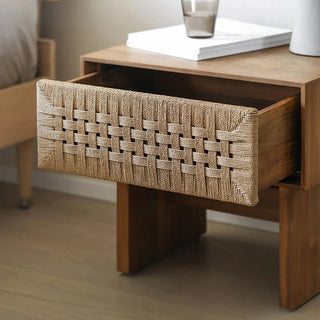 Comodino Camera Letto Rattan Legno Elegante Design Innovativo Vintage-INTERIOR DREAM DESIGN