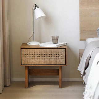 Comodino Camera Letto Rattan Legno Elegante Design Innovativo Vintage-INTERIOR DREAM DESIGN