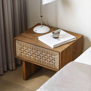 Comodino Camera Letto Rattan Legno Elegante Design Innovativo Vintage-INTERIOR DREAM DESIGN