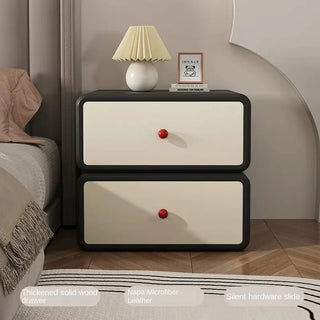 Comodino Colore Beige Nero Cachi 2 Ripiani Cassetti Legno Ecopelle Camera Letto-INTERIOR DREAM DESIGN