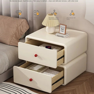 Comodino Colore Beige Nero Cachi 2 Ripiani Cassetti Legno Ecopelle Camera Letto-INTERIOR DREAM DESIGN