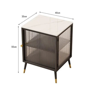 Comodino Diversi Colori Trasparente Ripiano Effetto Marmo Vetro Rinforzato Camera Letto-INTERIOR DREAM DESIGN