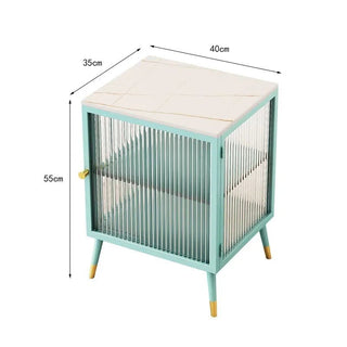 Comodino Diversi Colori Trasparente Ripiano Effetto Marmo Vetro Rinforzato Camera Letto-INTERIOR DREAM DESIGN