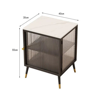 Comodino Diversi Colori Trasparente Ripiano Effetto Marmo Vetro Rinforzato Camera Letto-INTERIOR DREAM DESIGN