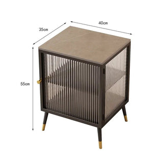 Comodino Diversi Colori Trasparente Ripiano Effetto Marmo Vetro Rinforzato Camera Letto-INTERIOR DREAM DESIGN