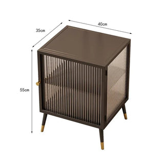 Comodino Diversi Colori Trasparente Ripiano Effetto Marmo Vetro Rinforzato Camera Letto-INTERIOR DREAM DESIGN