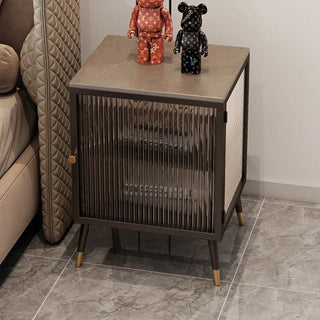 Comodino Diversi Colori Trasparente Ripiano Effetto Marmo Vetro Rinforzato Camera Letto-INTERIOR DREAM DESIGN