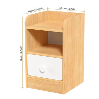 Comodino Legno Marrone Chiaro 2 Ripiani 1 Cassetto Dettagli Bianchi Camera Letto-INTERIOR DREAM DESIGN