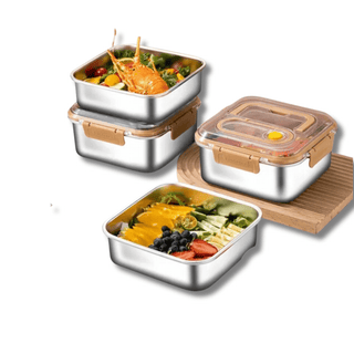 Contenitore Acciaio Inossidabile Conservazione Grigio Beige Utile Resistente Portatile-INTERIOR DREAM DESIGN