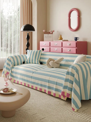 Copridivano Verde Azzurro Righe Diversi Colori Dimensioni Arredamento Divano Casa-INTERIOR DREAM DESIGN