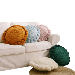 Cuscino Decorativo Piccole Dimensioni Diverso Colore Rotondo 50cm Chiusura Zip Cotone Macramè-INTERIOR DREAM DESIGN