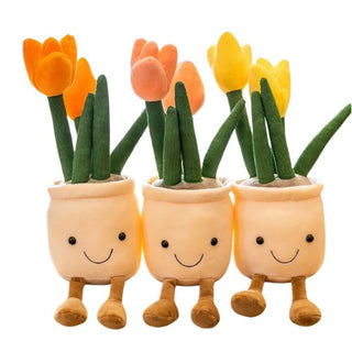 Cuscino Decorativo Vaso Fiori Tulipani Peluche Diversi Colori Materiale Morbido Arredamento Camera Letto-INTERIOR DREAM DESIGN