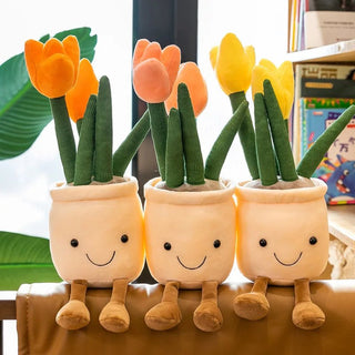 Cuscino Decorativo Vaso Fiori Tulipani Peluche Diversi Colori Materiale Morbido Arredamento Camera Letto-INTERIOR DREAM DESIGN