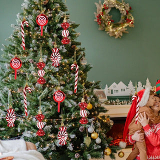 Decorazioni Albero Di Natale Ornamenti Rosso Bianco Natalizi Diverse Dimensioni 6 Pezzi Diverse Forme - INTERIOR DREAM DESIGN