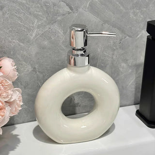 Dispenser Sapone Bagno Diversi Modelli Bianco Materiale Ceramica Design Geometrico-INTERIOR DREAM DESIGN