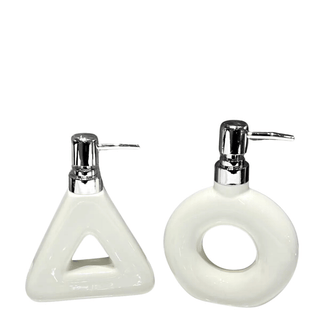 Dispenser Sapone Bagno Diversi Modelli Bianco Materiale Ceramica Design Geometrico-INTERIOR DREAM DESIGN