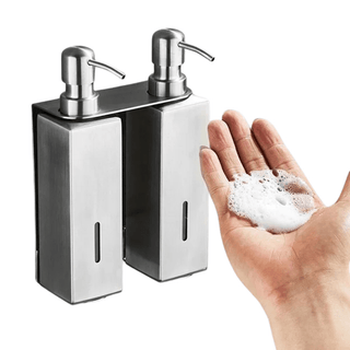 Dispenser Sapone Colore Argento Doppio Singolo Triplo Comodo Parete Fisso Viti Acciaio Inossidabile-INTERIOR DREAM DESIGN