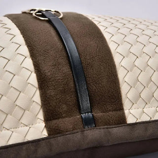 Federa Cuscino Beige Marrone Dettagli Particolari Ecopelle Camoscio Alta Qualità-INTERIOR DREAM DESIGN