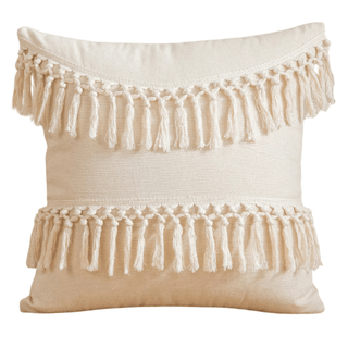 Federa Cuscino Diversi Modelli Cotone Lino Nappe Decorative Arredamento Colore Beige-INTERIOR DREAM DESIGN