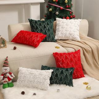 Fodere Cuscini Natalizi Decorazione Natale Albero Verde Rosso Pile Morbido Arredamento Casa Camera Letto - INTERIOR DREAM DESIGN