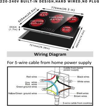 Fornello Induzione 5 Piastre Vetro Componenti Elettroniche Elettrodomestici Casa Cucina Ceramica-INTERIOR DREAM DESIGN