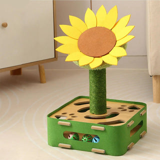 Gioco Interattivo Girasole Tiragraffi Feltro Giallo Verde Gatti Animali Domestici - INTERIOR DREAM DESIGN