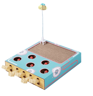 Gioco Interattivo Scatola Tiragraffi Gioco Legno Carta Ondulata Colore Azzurro - INTERIOR DREAM DESIGN