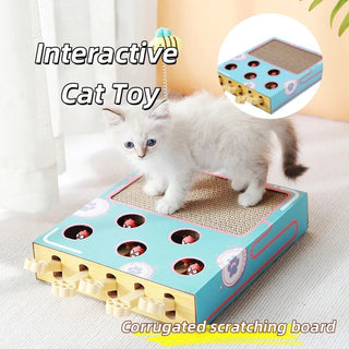 Gioco Interattivo Scatola Tiragraffi Gioco Legno Carta Ondulata Colore Azzurro - INTERIOR DREAM DESIGN