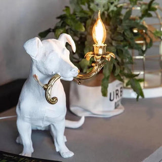 Lampada Forma Cane Alta Qualità Resina Resistente Arredamento Design Interni Bianco Grigio - INTERIOR DREAM DESIGN