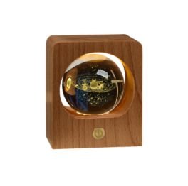 Lampada Notturna Sfera Cristallo 3D Base Faggio USB - INTERIOR DREAM DESIGN