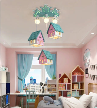 Lampadario Forma Di Casetta Due Colore Luci Led Adatta A Bambini Dimensioni Materiale Legno - INTERIOR DREAM DESIGN