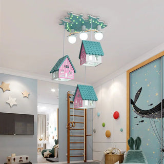 Lampadario Forma Di Casetta Due Colore Luci Led Adatta A Bambini Dimensioni Materiale Legno - INTERIOR DREAM DESIGN