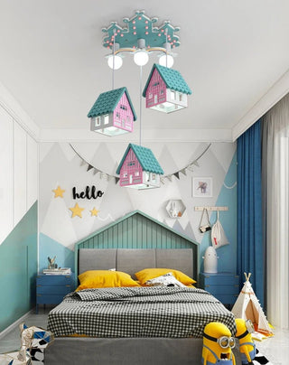 Lampadario Forma Di Casetta Due Colore Luci Led Adatta A Bambini Dimensioni Materiale Legno - INTERIOR DREAM DESIGN