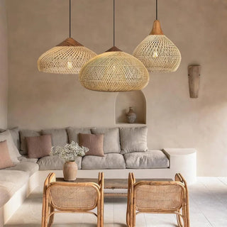 Lampadario Rattan Beige Diversi Colori Lampadina Non Inclusa Forma Rotonda-INTERIOR DREAM DESIGN