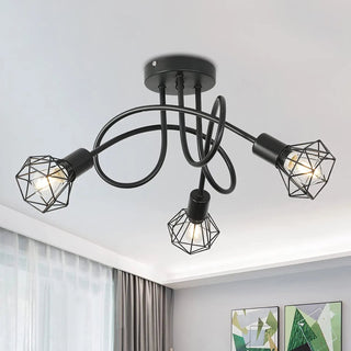 Lampadario Soffitto Metallo Nero Argento 3 Sorgenti Luminose Regolabile Resistente Elegante Casa Arredamento Decorazione - INTERIOR DREAM DESIGN