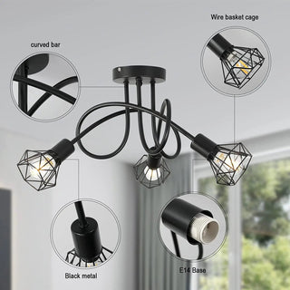 Lampadario Soffitto Metallo Nero Argento 3 Sorgenti Luminose Regolabile Resistente Elegante Casa Arredamento Decorazione - INTERIOR DREAM DESIGN