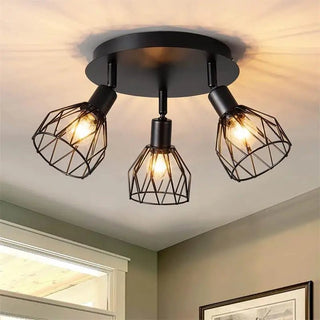 Lampadario Soffitto Nero 3 Sorgenti Luminose Regolabile Luce Calda Lampadine Base Nera Ferro Metallo Resistente - INTERIOR DREAM DESIGN