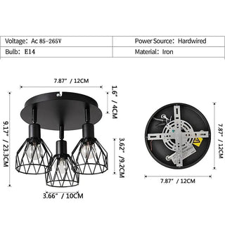 Lampadario Soffitto Nero 3 Sorgenti Luminose Regolabile Luce Calda Lampadine Base Nera Ferro Metallo Resistente - INTERIOR DREAM DESIGN