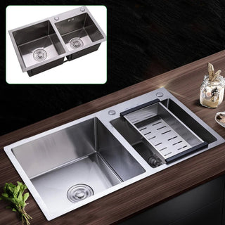 Lavandino A Due Vasche In acciaio Inox Argento ottima Qualità Adatto A Cucina Dimensioni Forma Rettangolare - INTERIOR DREAM DESIGN