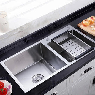 Lavandino A Due Vasche In acciaio Inox Argento ottima Qualità Adatto A Cucina Dimensioni Forma Rettangolare - INTERIOR DREAM DESIGN