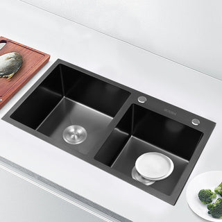 Lavandino Cucina Lavello Doppio Rettangolare 2 Vasche Acciaio Inossidabile Dispenser Sapone Scolapiatti Accessori Organizzazione Cucina Casa - INTERIOR DREAM DESIGN