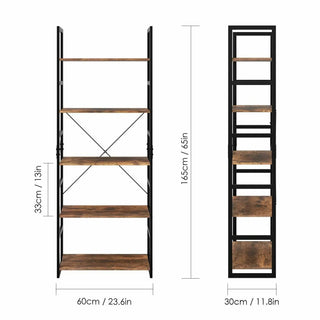 Libreria 5 Livelli Scaffale Mensole Libri Organizzazione Legno Ferro Alta Qualità Ampio Spazio Arredamento Casa Salotto - INTERIOR DREAM DESIGN