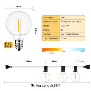 Luci Esterno Lampadine Due Dimensioni 15M 36M Giardino Natale Casa Feste Design Abbellimento - INTERIOR DREAM DESIGN