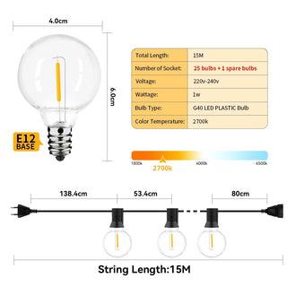 Luci Esterno Lampadine Due Dimensioni 15M 36M Giardino Natale Casa Feste Design Abbellimento - INTERIOR DREAM DESIGN